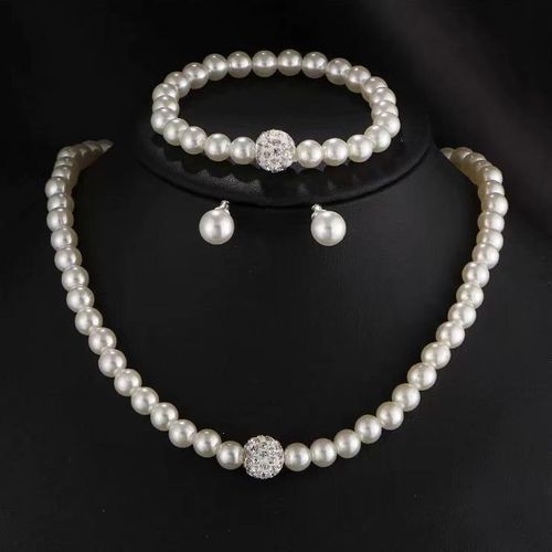 product_image_name-Dou-color-3-in-1 Pearl Diamond Jewelry Set Diamond Pendant Earrings Bracelet Jewelry-1