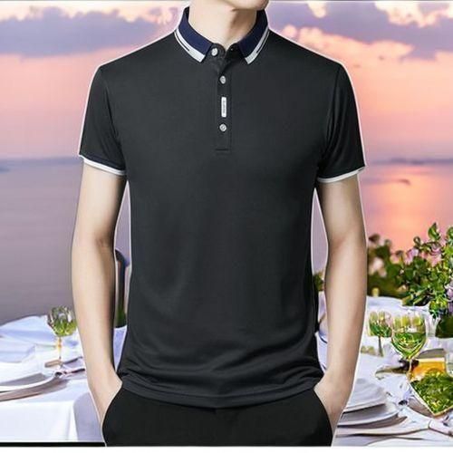 product_image_name-Berrykey-Men's Cotton Casual Short Sleeved T-shirt Polo Shirt - Black-1