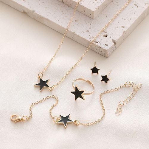 product_image_name-SXCHEN-4 Piece Set - Women's Jewelry Necklace Bracelet Earrings Ring - Black Gold-2