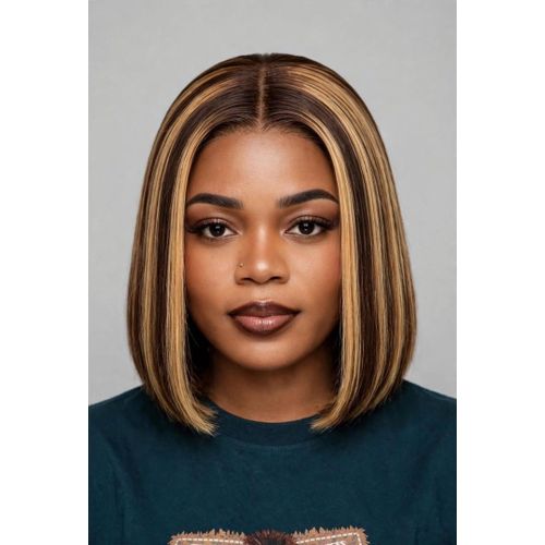 Human Hair Highlighted Straight Bob Wig –4x4
