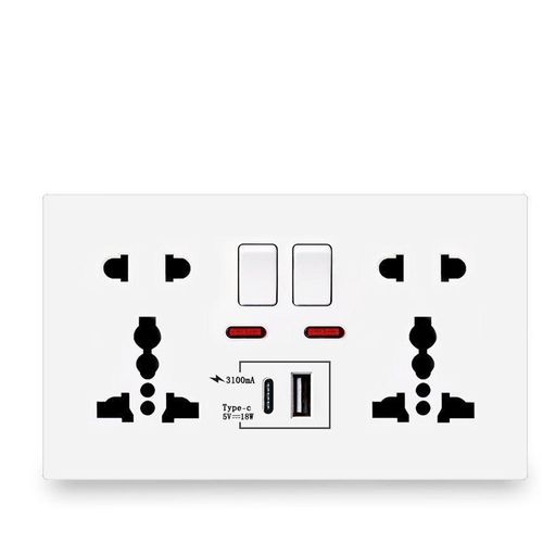 Generic Premium Double Universal Wall Socket with USB & Type-C Fast Charging - image 3