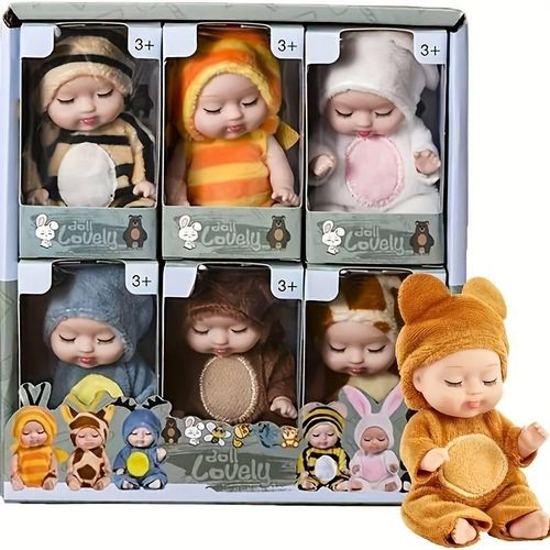 product_image_name-Generic-6pcs Fairy Princess Doll Set with Pajamas - 10.92cm Cute Animal Toddler Doll Gift Boxed - Perfect for Birthdays, Festivals and Easter-1