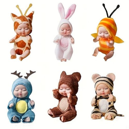 product_image_name-Generic-6pcs Fairy Princess Doll Set with Pajamas - 10.92cm Cute Animal Toddler Doll Gift Boxed - Perfect for Birthdays, Festivals and Easter-6