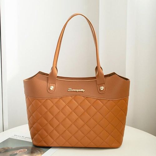 product_image_name-Fashion-PU Leather Tote Bag Simple Style Elegant Wild Street Women Large Handbag - Brown-1