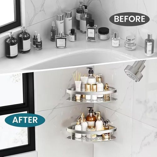 Generic 2pcs Bathroom Shelves No-drill Wall Mount Corner Shelf Shower Storage Rack Holder - image 6
