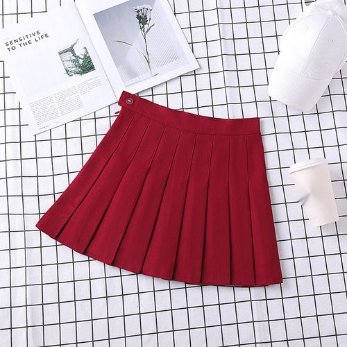 pleated skirt high waist A-line college style short skirt black