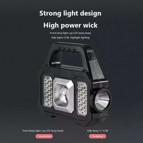 product_image_name-Generic-Portable Handheld Light with Side Light COB Flashlight USB Rechargeable Solar Light-5