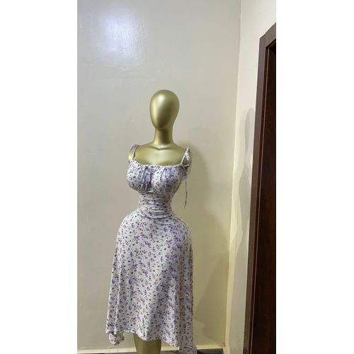Fashion Tie-Strap Midi Dress – White/Purple Floral - image 2