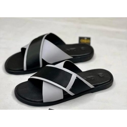 Jeap Men cross leather slippers-Grey/Black.