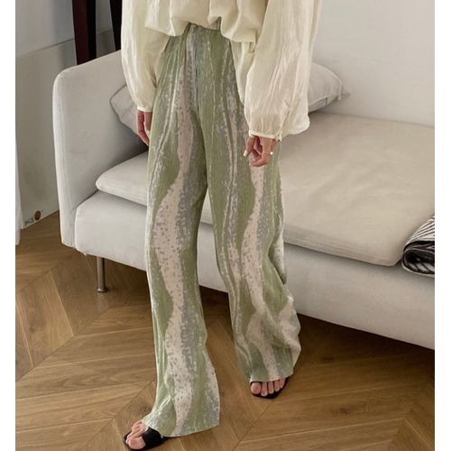 Buy Green Ribbed Wide Leg Pants for Women Online