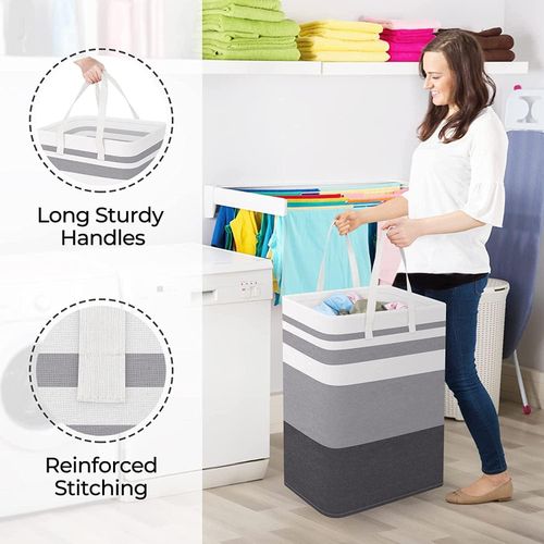 product_image_name-TodyJeyHo-Large Laundry Basket, 2 Pack Collapsible Laundry Bag with Extended Handles, Waterproof Laundry Hamper, Freestanding Laundry Hamper, for Clothes Toys in the Dorm and Family(Gradient Grey, 75L)-4