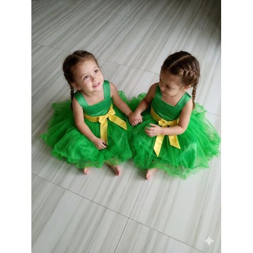 product_image_name-Fashion-Emerald & Gold Bow Tulle Party Dress, green-1