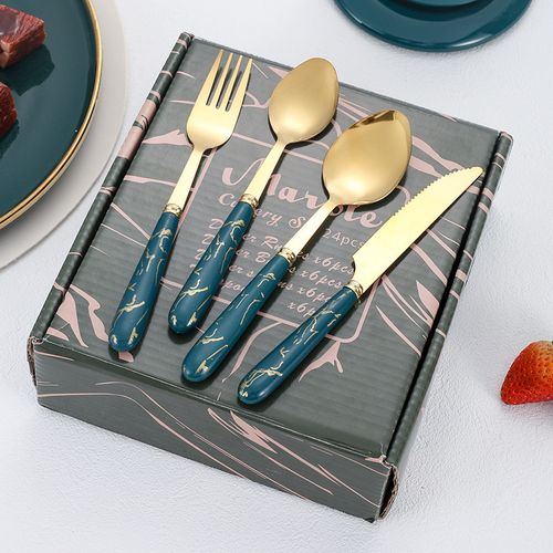 product_image_name-Generic-24-piece stainless steel knife, fork and spoon cutlery set (green)-1