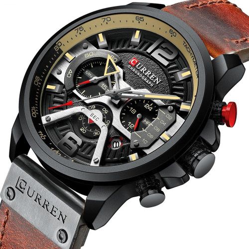 product_image_name-Curren-8329 Leather Quartz Watch - Brown/Black Wrist Watch-1