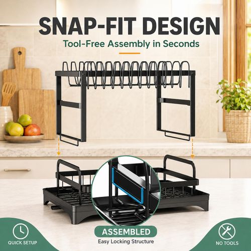 CAPro 2 Tier Dish Rack Large Capacity Dish Drying Rack with Drain Tray Utensil Holder Kitchen Organizer - image 5