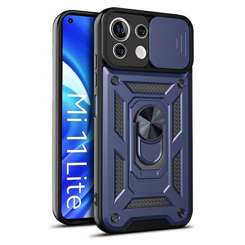 product_image_name-Xiaomi-11 Lite Case Slide Window Lens Protection with Magnetic Stand Ring - Blue -1