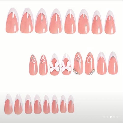 product_image_name-Generic-24pcs Medium French-Style Press-On Nails Set with 3D Rhinestone Bow & Heart Design for Women-2