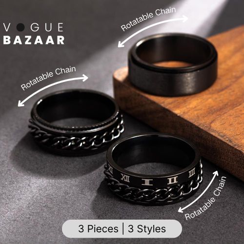 product_image_name-VOGUE BAZAAR-3 PCs Men's Rotating Ring Set, Stainless Jewelry Band Gift, Titanium Rotating Ring SetSpin To Relax Black-1