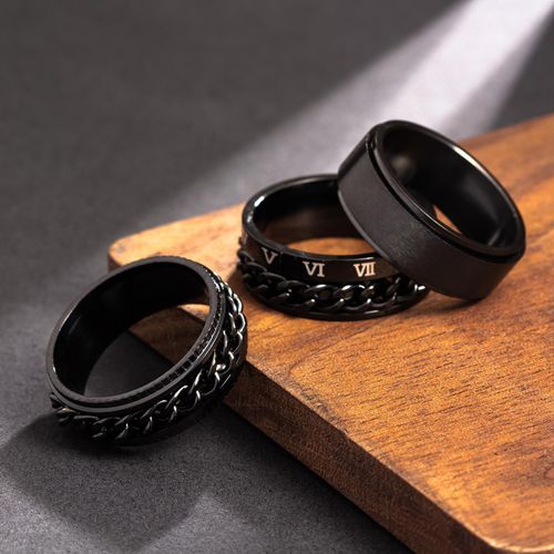 product_image_name-VOGUE BAZAAR-3 PCs Men's Rotating Ring Set, Stainless Jewelry Band Gift, Titanium Rotating Ring SetSpin To Relax Black-6