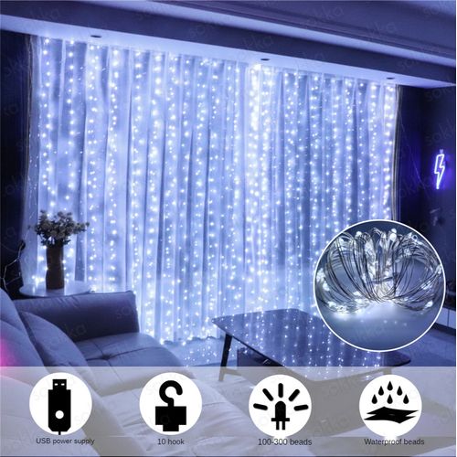  HOME LIGHTING Window Curtain String Lights, 300 LED 8 Lighting  Modes Fairy Copper Light with Remote, USB Powered for Christmas Party  Wedding Home Decorations (Warm White) : Home & Kitchen