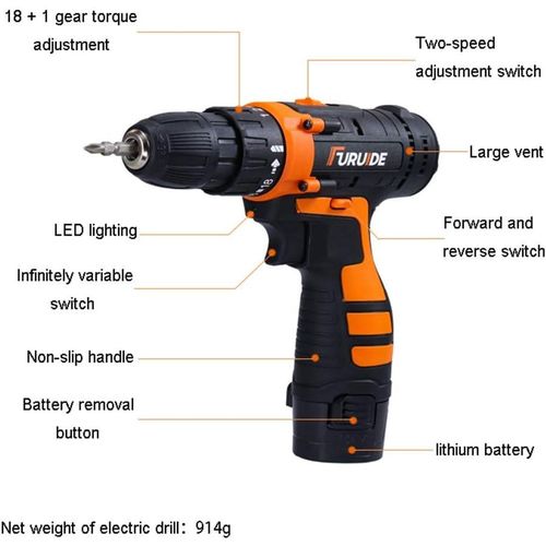 Generic Fruide Lithium Battery Powered Cordless Electric Drill & Screwdriver - 12V - image 2
