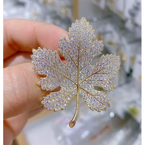 product_image_name-Generic-2PCS Elegant Crystal Gold Maple Leaf Brooches for Women - Gold-2