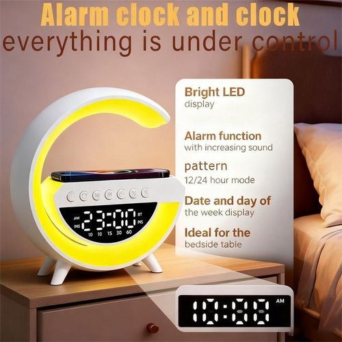 product_image_name-Generic-Wireless Charging Multifunctional Bluetooth Speaker Alarm Clock - Bedside Lamp for Heavy Sleepers-2