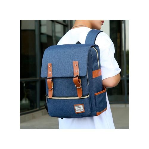 product_image_name-White Label-3 Pcs Travel Business Bag Set Laptop Travel Flap Backpack With USB Charging Port & Water Bottle Holder - Dark Blue-3