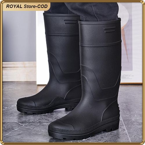 product_image_name-ASHION-Unisex High Knee Waterproof Rain Boots Anti-Slip PVC Sole Black-8