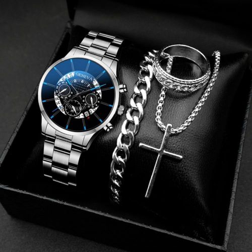 product_image_name-Fashion-Men's Steel Wrist Watches Quartz Waterproof Bracelet Sliver-1
