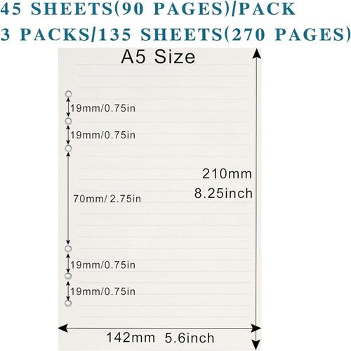 Generic A5 Refill Paper, 6 Hole Filler Inserts - 135 Sheets (270 Pages) - image 2