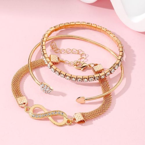 product_image_name-Fashion-3 In 1 Love Heart Figure-8 Bracelet Set Gold Stretchy Diamond  Open Bangle Bracelets For Women-2