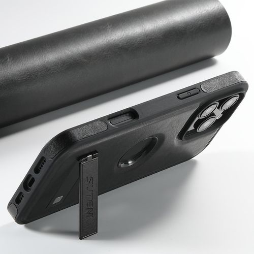 product_image_name-Generic-Iphone 12 / Iphone 12 Pro High Quality Oil Wax leather Case, Magsafe Wireless charging supporting with Kick-Stand - Black -4