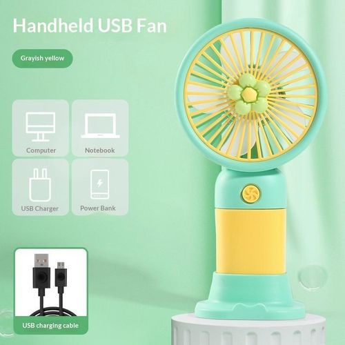 product_image_name-Generic- Cute Handheld Fan with Phone Stand, USB Rechargeable Mini Desk Fan - 3 Soft Wind Speeds, Portable for Office/Travel, Flower Design -1