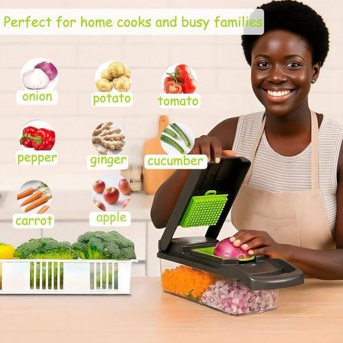 Generic 16 in 1 Multifunctional Vegetable Chopper - Black/Green/Transparent - image 2