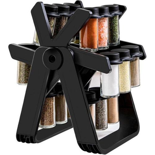 product_image_name-Generic-Quality 18 Glass Jar Ferris Wheel Spice Rack Organizer 360 Degree Rotating Spice Set-Black-1