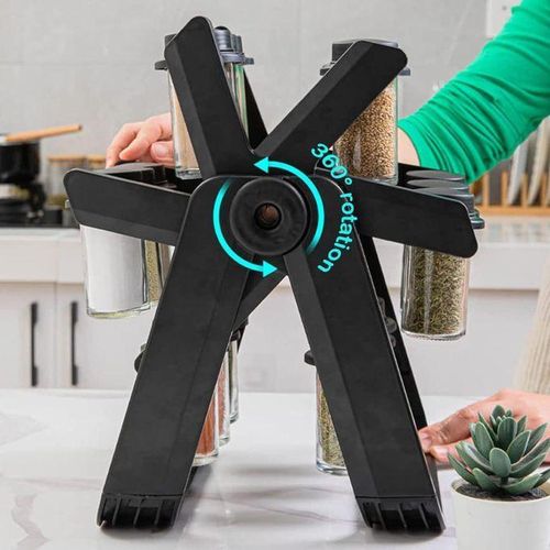 product_image_name-Generic-Quality 18 Glass Jar Ferris Wheel Spice Rack Organizer 360 Degree Rotating Spice Set-Black-4