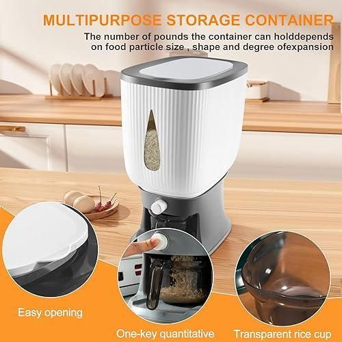 product_image_name-Generic-Manual Rice Dispenser & Grain/Cereal/ Dry Food Storage Container With Measuring Cup For Home & Kitchen - White/ Grey -2