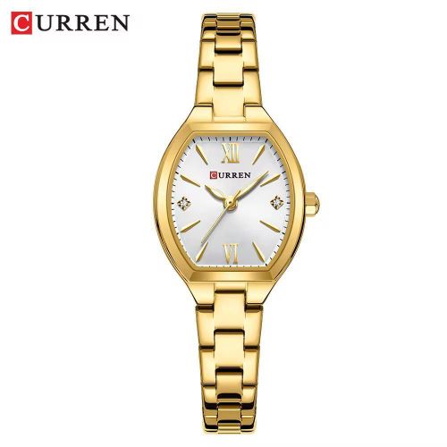 product_image_name-Curren-Fashionable Barrel-Shaped Simple Elegant Quartz Watch Women's Elastic Band Retro Women's Watch-Golden White-3
