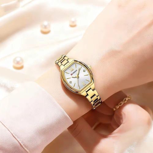 product_image_name-Curren-Fashionable Barrel-Shaped Simple Elegant Quartz Watch Women's Elastic Band Retro Women's Watch-Golden White-4