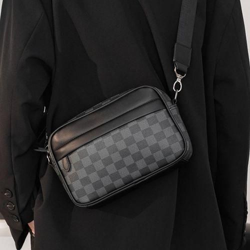 product_image_name-Fashion-Classic Checkered Grain Leather Crossbody Bag Sling Bag-3