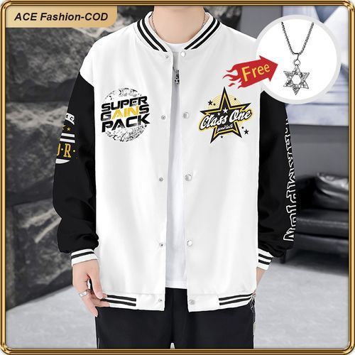 product_image_name-ASHION-Men's Varsity Jacket - Stylish, Comfortable, Durable with Free Necklace - White/Black - EU XL-4