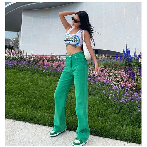 Shop Generic 2021 new solid color jeans hot girl streetwear fashion  clothing green jeans slim straight leg pants hip-hop jeans mom pants ACU  Online