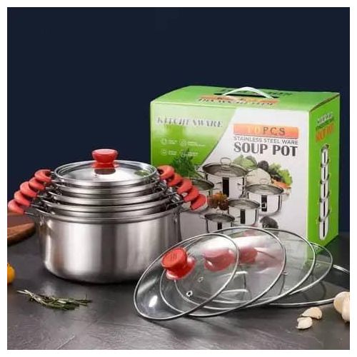 White Label 10 Pcs Stainless Steel Kitchen Cookware Sets - Red - image 3