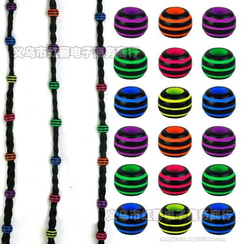 product_image_name-Generic-20 PCS Colorful Dreadlock Hair Beads – Neon Stripe Braiding Accessories for Braids & Locs-1