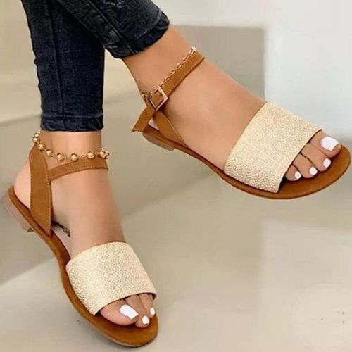 Shop Generic Women Sandals Classics Ankle Strap Summer Sandals Flat Shoes  for Women Lightweight Flats Sandalias Mujer Casual Summer Footwear(#Beige)  Online | Jumia Ghana