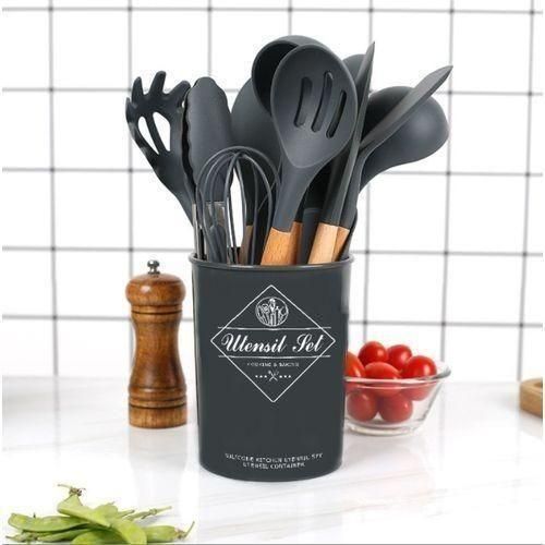 product_image_name-Generic-12pcs cutlery set, spoon + spatula set - black-1