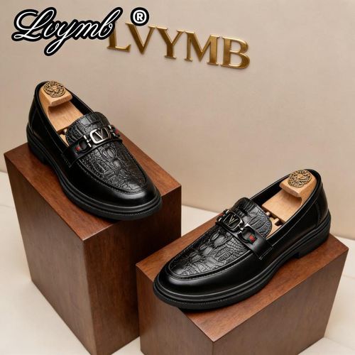 product_image_name-LVYMB-Luxury Metal Buckle Loafers - Crocodile Embossed Leather - Red-Green Webbing Detail - Old Money Style - Black-5