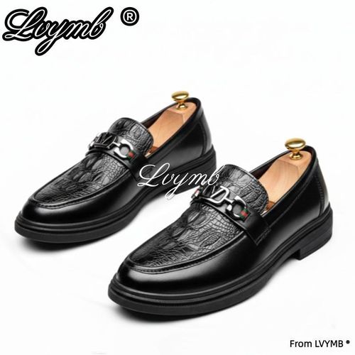 product_image_name-LVYMB-Luxury Metal Buckle Loafers - Crocodile Embossed Leather - Red-Green Webbing Detail - Old Money Style - Black-7