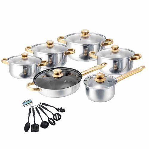 product_image_name-Generic-Cookware Sets,Stainless Steel Cooking Pot Set, Multicolor, Classic Design, Glass Cover, Stainless Steel Handle, Includes 16/18/20/22/24/24cm Pots-1